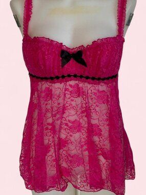 Frederick’s of Hollywood pink and black baby doll top